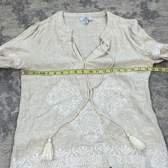 We Are Kindred Linen Blend Embroidered Long Sleeve Top Cream Coastal Boho Sz 2 - Picture 8 of 9